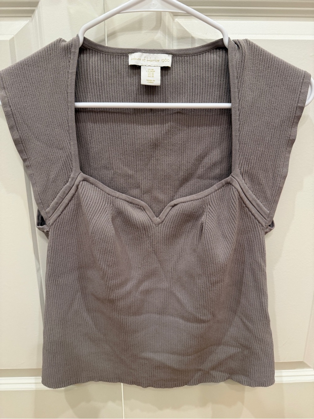 House of Harlow 1960 Ribbed Square-Neck Tank Top in Gray Medium